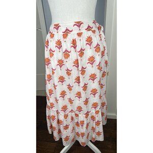 Women's J. Crew White Pink & Orange Floral Midi Skirt | Size 12